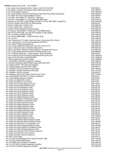 pchub price list.